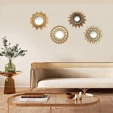 Gold Mirrors Wall Pack Of 1. Round Mirrors. Blade Shape. Decorative Mirrors. Wall Mirrors Decor Home Decor. Plastic Frames. Glass Mirrors. Gold Color.