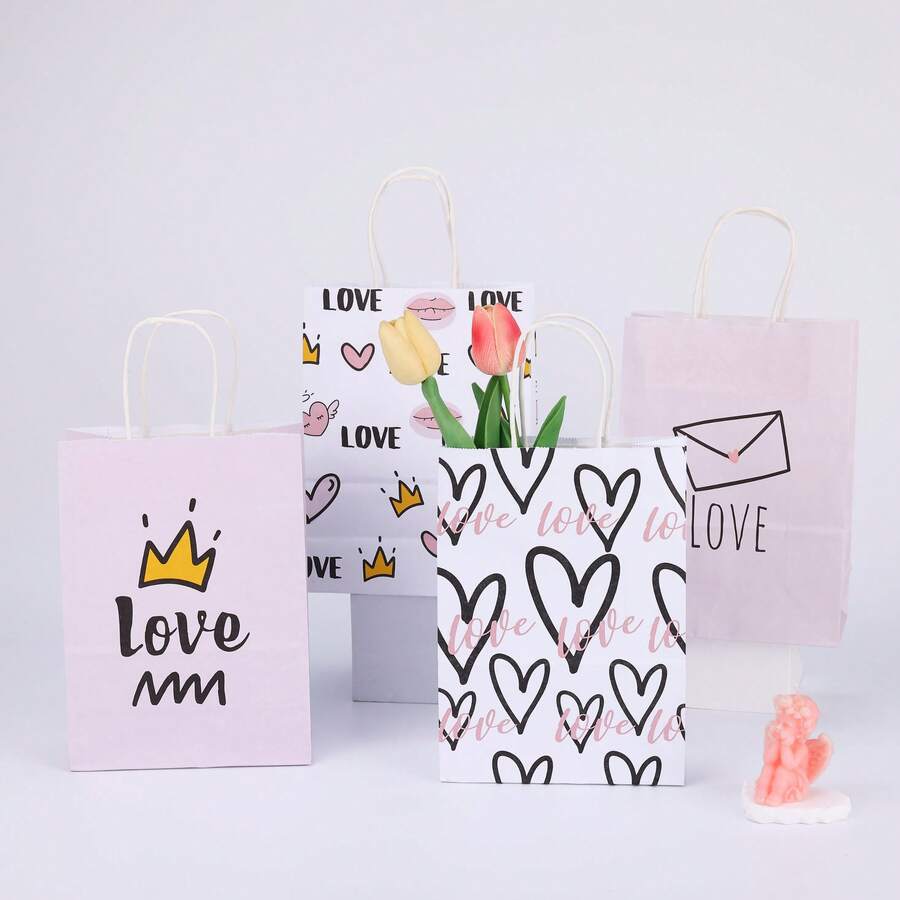 Qixi Valentine's Day Gift Packaging Bag, High-End Kraft Paper Gift Bag, Clothing Store Handbag, Heart-Shaped Paper Bag - White - View 1