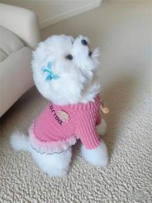 Adorable Pink Dog Dress With Lace & Flower Embroidery, Fashion Pet Outfit For Daily & Party Wear, Ideal Xmas & Halloween Gift For Small Dog Owners