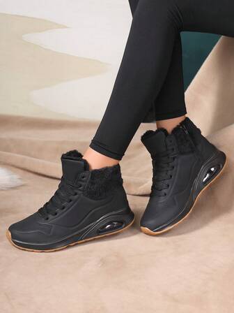 女式软底气垫系带雪地靴，保暖内衬，厚圆头中筒，保暖透气，休闲百搭，冬季适用