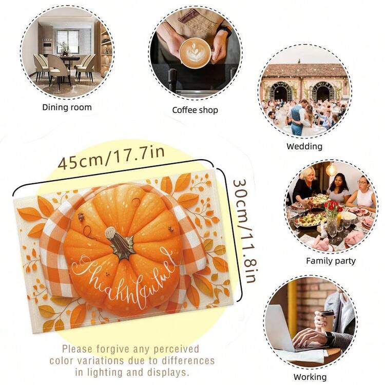 Manteles individuales, manteles individuales de lino con calabazas de Halloween y Acción de Gracias, almohadillas aislantes del calor, manteles para alimentos, suministros para restaurantes, decoración de restaurantes, manteles individuales para exteriores, manteles para picnic, regalos, manteles individuales festivos, adecuados para restaurantes, cocinas, exteriores, picnics y festividades - Multicolor - Añade 16
