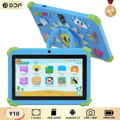 4GB RAM+64GB ROM/7-Inch Tablet/4-Core 1.3GHz/Android 13 MTK8321/1280x800 IPS High-Definition Resolution IPS Screen/2MP+5MP Camera/4000mAh Large Battery/Supports WiFi Games/Uses ABS Plastic+Silicone BDF Y10 Tablet (Including: Packaging Box/Data Cable/Manual/OTG/Card Needle)