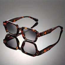 1 Pair Of Retro Square Full Frame Decorative Lens Glasses - Lightweight And Durable Design, Retro Style Unisex Glasses With Blue Gradient Lenses And Black Frame, Suitable For 132-138mm, Perfect Birthday Valentine's Day New Year Gift, Casual Glasses, Simple Glasses, Durable And Comfortable To Wear - C2 豹紋 - 查看 7