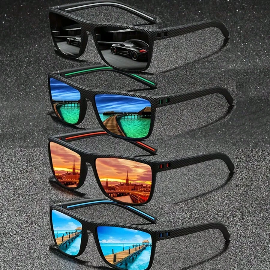 New Stylish Square Fashion Glasses For Men, Outdoor Sports Driving Fishing Cycling Glasses, Colorblock Casual Unisex All Season