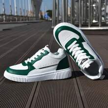 Women's Skateboard Shoes For Men And Couples, Casual Shoes - Lightweight And Breathable Synthetic Fiber Upper, EVA Shock-Absorbing Sole - White And Green Lace-Up Low-Top Shoes, Suitable For Skateboarding, Daily Wear, And Formal Occasions - All-Season Casual Shoes, Youthful Style, Comfortable Lining, Suitable For Outdoor Commuting, Color-Block Design, Durable Structure, Student Exclusive