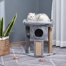 PawHut Cat Tree Tower Indoor With Cats Scratching Post Cat House, Grey - Grey - View 1