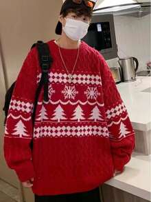 Maglione natalizio da uomo, nuovo per autunno/inverno, a collo tondo, lavorazione a trecce, adatto per Natale, raduni festivi, feste, essenziale per il Natale