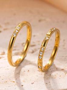 2pcs Exquisite Stainless Steel Rings With 1 Diamond And 16 Diamonds, Luxury Titanium Steel Jewelry Suitable For Teenagers And Best Friends, Daily Wear