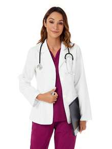 Bata de laboratorio de manga larga con botones y bolsillo de unicolor - Blanco - Ver 3