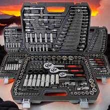 46 件铬钒钢工具套装，含 1/4 英寸驱动棘轮扳手、公制套筒、螺丝刀头、快速释放装置 - 用于汽车维修和 DIY 的专业手动工具套件，无需组装，非电动，带盒子 - 彩色 - 查看 2