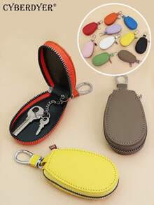 CyberDyer Duża pojemność, brelok do kluczy, skórzany futerał na klucze z zamkiem błyskawicznym, skórzany organizer na klucze i monety, dla mężczyzn i kobiet