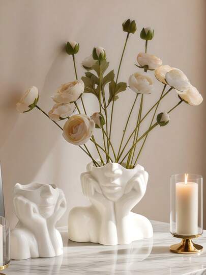 1pc Artistic Ceramic Face Vase For Home Decor, Unique Modern Minimalist Flower Vase With Hands Holding Face Design, Creative Table Centerpiece For Living Room & Bedroom, Aesthetic Ornament For Interior Styling – Perfect For Floral Arrangements And Elevating Home Accents Suitable For Room Decoration, Office Decoration, And Personalized Autumn Decorations Glass Vase