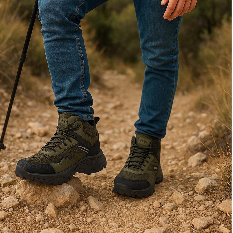 Bota Senderismo para Hombre Ligero Comodo Casual Urbano Antiderrapante Kuali Shoes - Verde militar - Ver 1