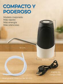 Dispensador de Agua Eléctrico Recargable USB para Garrafón Portátil Compacto - Negro - Ver 3