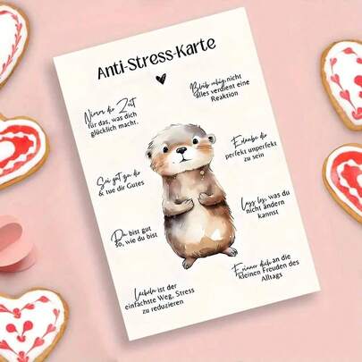 1 Stück beruhigende "Anti-Stress-Karte" auf Deutsch, süßer Otter & entspannende Tipps, aus Papier, geeignet für Familie & Freunde, einzigartiges Stress-Entlastungsgeschenk, inklusive Umschlag
