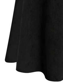 Chân váy chữ A cạp cao kiểu vintage bằng vải nhung kẻ dành cho nữ cỡ lớn, cạp chun co giãn, thiết kế cài nút, màu đen mùa xuân. - màu đen - Xem 4