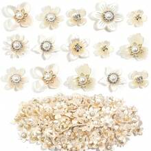 50 buah/kantong, Bunga Crepe Myrtle 5 Kelopak 17mm, Bunga Resin Rhinestone dengan Alas Emas dan Cakar, Mutiara Tanpa Lubang, Untuk Dekorasi Pakaian - Emas - View 6