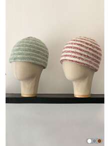 Color-Blocked Cute Pacifier Knitted Beanie Hat, Women's Autumn/Winter Warm, Simple & Versatile, Compact, Elastic Ear Protection Knitted Knit Cap Winter Gear Men's Winter Clothing