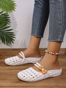Nuevas sandalias de verano de unicolor y huecas, pantuflas de punta abierta, sandalias casuales y lindas con lazo antideslizante para mujeres, adecuadas para el hogar y el exterior, con suela blanda y cómoda, pantuflas, zapatos transpirables para mujeres. - Blanco - Ver 3