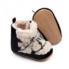 Newborn Girls Snow Boots Coral Fleece Winter Cute Ankle Boots Warm Baby Walking Shoes For Toddler Infant - 黑色 - 查看 5