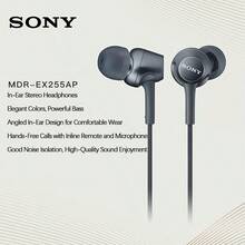 Sony MDR-EX255AP In-Ear Headphones, Tilted In-Ear Design, -Resistant Flat Cable, In-Line Microphone For Clear Calls, And No-Drop Design For Exercise And Commuting. Black - Black - View 2