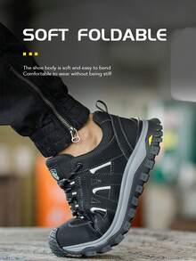 (Size Runs Small, Please Order One Size Large)1 Pair Steel Toe Shoes For Men Safety Shoes For Women,Work Safety Shoes Steel Toe Sneakers Comfortable Lightweight Work Trainer Puncture Proof Black Rubber Sole Indestructible Work Shoes For Climbing,Warehouses,Gardening,Outdoor Work And Prefect Gifts And Construction Work Protective Boots For Outdoor Exploration,Traveling,Running Shoes Hiking Shoes For Men Women Shoes - Black - View 7