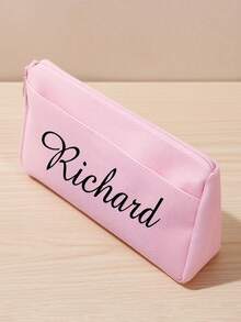 Estuche de lápices con cremallera personalizado, con nombre/iniciales personalizados, organizador escolar y de oficina de doble capa con cierre de cremallera , regalo de cumpleaños/Día del Maestro para estudiantes, profesionales, azul, rosa, amarillo, negro, bolsa de papelería, diseño de dos capas