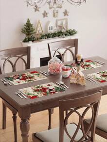 4 piezas Manteles individuales con diseño de cruz de Jesús, muñeco de nieve y flor de Pascua, estilo moderno de lino para decoración navideña, perfectos para la decoración de mesa de cocina y comedor de estilo granja en vacaciones de invierno