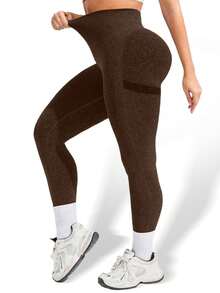 Plus Size Women Seamless High-Waisted Yoga Pants, Oversized Yoga Pants Are Very Fat, Can Be Worn With A High Waist And Nude. They Are 9/10 Plus Size Leggings, Yoga Pants And Leggings Yoga Pants Plus Size Plus Size Gym Clothes Tie-Dye - 棕色 - 查看 5