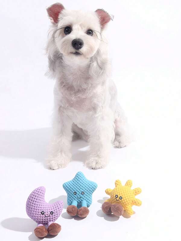 nicovaer 1 قطعة لعبة لاتكس جميلة، تصميم واقعي للقمر والشمس والنجوم بتعبيرات محببة، ملمس ناعم، صوتية، لعبة مضغ للحيوانات الأليفة، لعبة رفيقة للقطط والكلاب، ديكور منزلي، لعبة صافرة