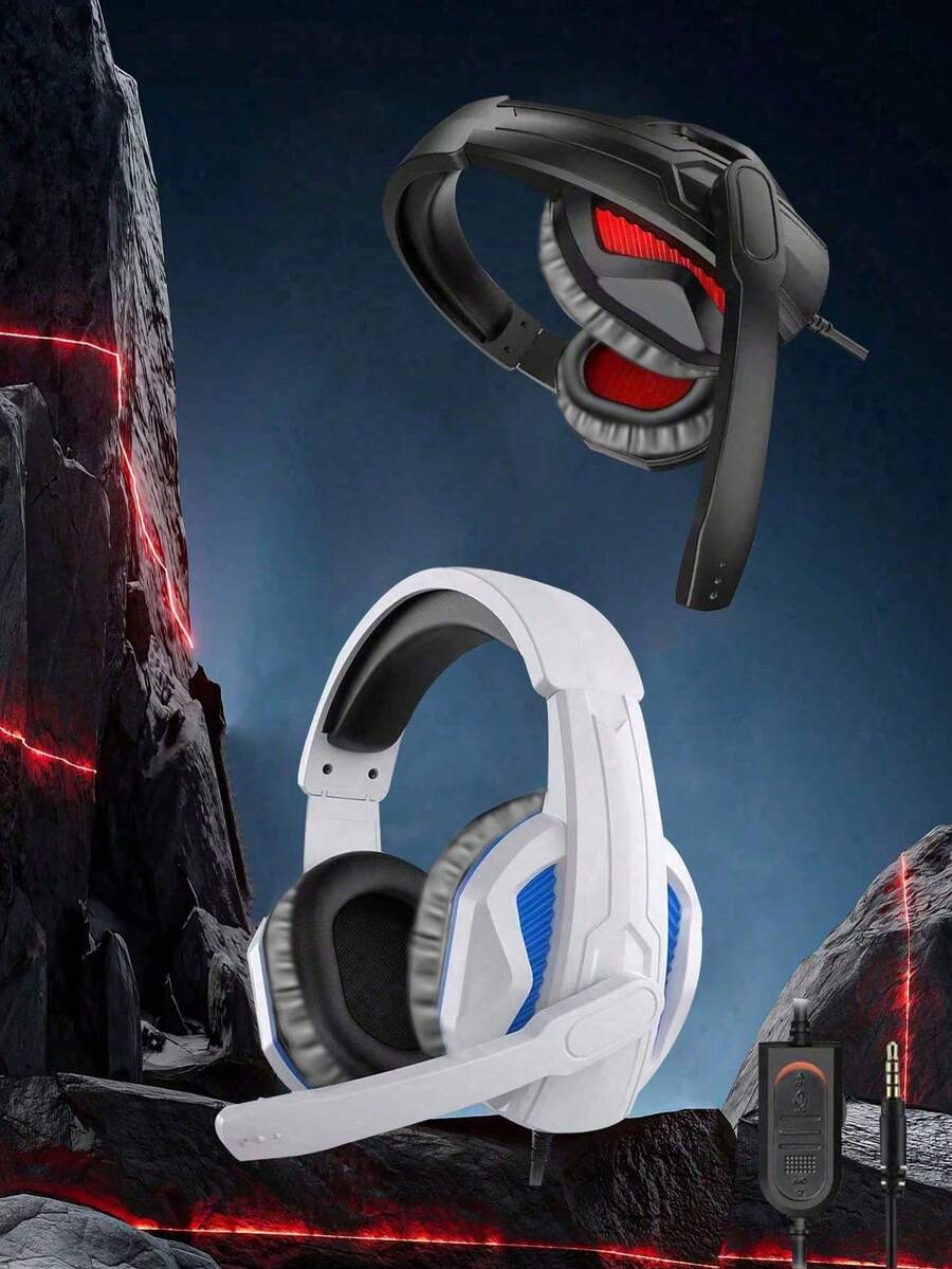 Wired Gaming Headphones With Button Volume Control, Non-Waterproof Plastic Material, Noise Cancelling Microphone, Waterproof Cable, 3.5mm Plug, Compatible With PC, Laptop, Mobile Phone, Online Classes, Gaming - Unisex - 3.5mm - View 1