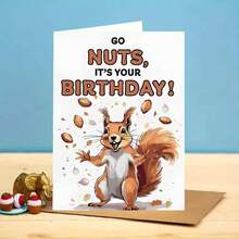 有趣的松鼠发疯生日贺卡，一张异想天开的卡片，上面有一只爱吃坚果的松鼠，非常适合作为送给朋友、兄弟姐妹或同事的俏皮、幽默的礼物，让他们欢笑着庆祝生日。 - 多色 - 查看 8