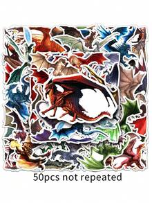 50pcs Dragon Animal Cartoon Series Phone Case Graffiti Stickers For Laptop Helmet Skateboard, Waterproof DIY Creative Stickers - Multicolor - View 9