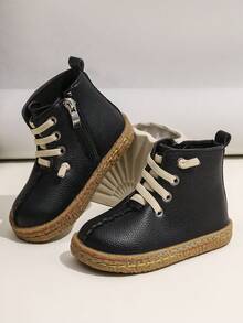 1 Paar Baby bequeme einfache Seitreißverschluss flache rutschfeste Knöchelstiefel, geeignet für den täglichen Outdoor-Gebrauch, Herbst/Winter