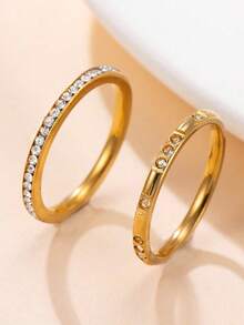 2pcs Exquisite Stainless Steel Rings With 1 Diamond And 16 Diamonds, Luxury Titanium Steel Jewelry Suitable For Teenagers And Best Friends, Daily Wear