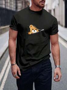 Hombres Camiseta con estampado de oso - Negro - Ver 1