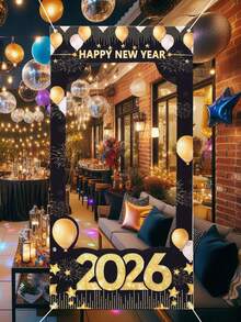 1件2026新年装饰，黑金气球拍照背景，适用于2026新年派对，2026新年快乐悬挂装饰横幅，2026新年拍照道具，新年礼物，新年庆祝用品，新年派对装饰，派对背景装饰，派对礼品 - 黑金新年 - 查看 6