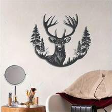 1PC Deer And Tree Metal Wall Art, Iron Sculpture With Majestic Stag And Forest Scene - Perfect For Home, Patio, Balcony Decor - Ideal Gift For Housewarming, Weddings, Mother's Day, Father's Day, Deer Home Decor Christmas Decorations Room Decor Christmas