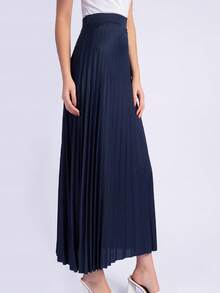 Long Pleated Skirt, Plain, Fashion 2025 - 藏蓝色 - 查看 3