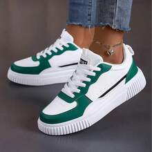 Women's Skateboard Shoes For Men And Couples, Casual Shoes - Lightweight And Breathable Synthetic Fiber Upper, EVA Shock-Absorbing Sole - White And Green Lace-Up Low-Top Shoes, Suitable For Skateboarding, Daily Wear, And Formal Occasions - All-Season Casual Shoes, Youthful Style, Comfortable Lining, Suitable For Outdoor Commuting, Color-Block Design, Durable Structure, Student Exclusive