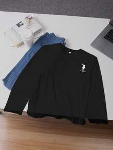 Cute Cat Portrait, Tween Girls' Casual Thick Round Neck Graphic Long Sleeve T-Shirt, Autumn/Winter