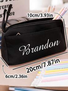 Estuche de lápices con cremallera personalizado, con nombre/iniciales personalizados, organizador escolar y de oficina de doble capa con cierre de cremallera , regalo de cumpleaños/Día del Maestro para estudiantes, profesionales, azul, rosa, amarillo, negro, bolsa de papelería, diseño de dos capas