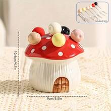 1 Set Of 7 Pieces With 6 Forks & 1 Base Ceramic Mushroom Shape Dessert Fruit Cake Fork Set With 304 Stainless Steel Forks - Suitable For Fruit, Dessert, Party Party Furniture Decoration, Christmas Gift Party Decoration