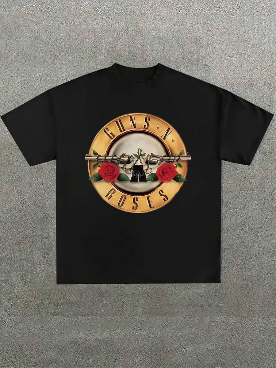 Guns N' Roses Classic Logo Graphic Rock Band T-Shirt,Comfortable Casual Short Sleeve, 220 Grams Heavyweight Cotton Printed T-Shirt,Halloween - màu đen - Xem 1