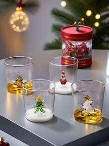 1 a 2 xícaras de vidro com decoração de animais e plantas 3D de 300ml, para café, decoração natalina. Para café, chá, vinho, bebidas quentes ou frias. Presente único de Natal, aniversário ou Dia dos Namorados. - Multicolorido - Ver 12