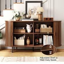 ONBRILL Sideboard Buffet Cabinet With Sliding Door, Fluted Cabinet With Adjustable Shelf, Wood Fluted Sideboard, Modern Accent Coffee Bar Console Table For Kitchen, Entryway, Living Room, Walnut - màu nâu - Xem 4