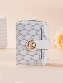 Dompet Motif Huruf Tekstur Leci Terbaru, Banyak Slot Kartu, Gaya Pendek, Dompet Kecil Tebal, Fashion Korea, Tas Tangan Wanita, Dompet Koin Mini Vintage untuk Wanita, Dompet Mini, Dompet Kecil, Dompet Lucu - Putih - View 3