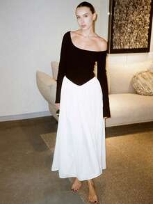 Vestido elegante y sexy de manga larga con cuello en V profundo, cintura con lazo y diseño calado de malla para mujer, Otoño/Invierno 2025