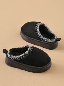 Kids Autumn/Winter Slippers, New Simple Design, Girls Indoor Home Warm Plush, Boys Thickened Fluffy Slippers - màu đen - Xem 6