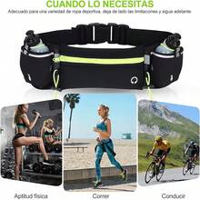 Cangurera Deportiva con Botella de Agua - Riñonera para Correr con 2 Botellas de Agua, Cinturon para Correr Regulable con Bolsillos de Auricular y Teléfono - Verde - Ver 7